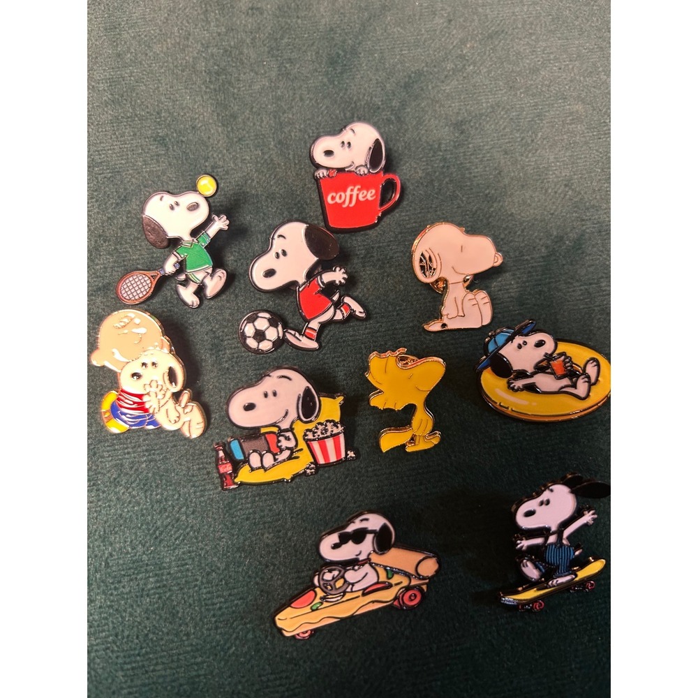 Peanuts Snoopy Woodstock Enamel Pin Set 10pc Pizza Coffee Sports Movie Multi - Picture 4 of 6